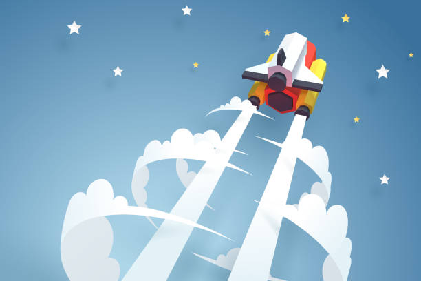 Go to the moon, The spaceship launch through the sky, business startup and Crypto currency concept Go to the moon, The spaceship launch through the sky, business startup and Crypto currency concept, vector art and illustration. cash in transit vehicle stock illustrations