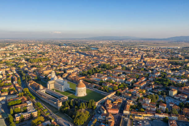 피사 & 사탑의 항공 보기 - cityscape pisa italy leaning tower of pisa 뉴스 사진 이미지