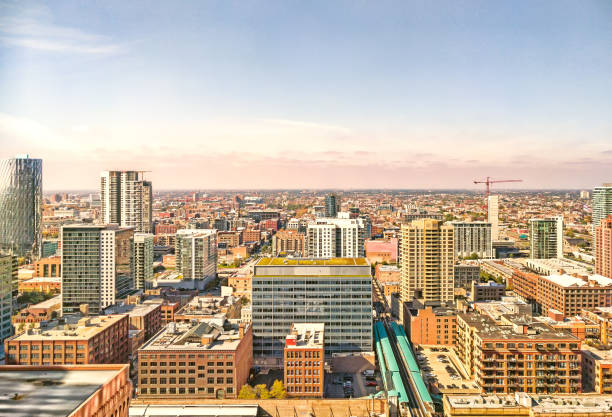 West Loop cityscape toward the west in Chicago, USA.
