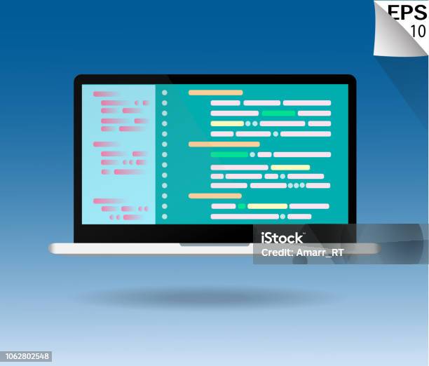 Laptop Computer Flat Design Programming And Code Vector Illustrations ...