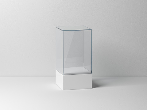 Caja maqueta con podio blanco presentación de productos de vidrio photo