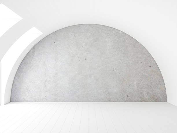 Concrete wall Mockup in white room with arched ceiling
