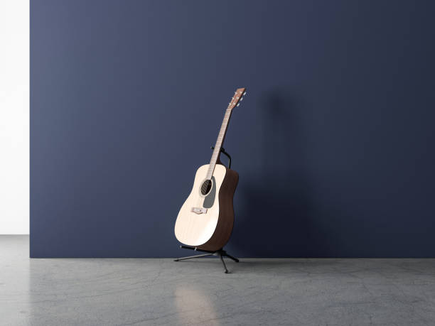 istock Acoustic Guitar Mockup on Stand in empty room 1062811770