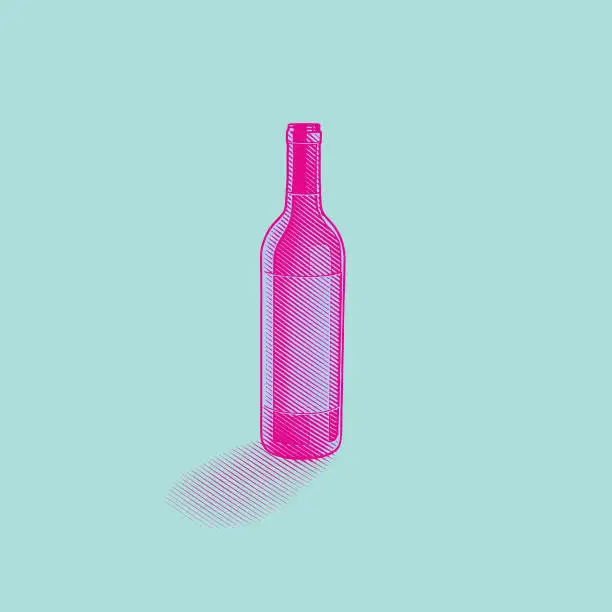Vector illustration of Engraved illustration of a Wine bottle