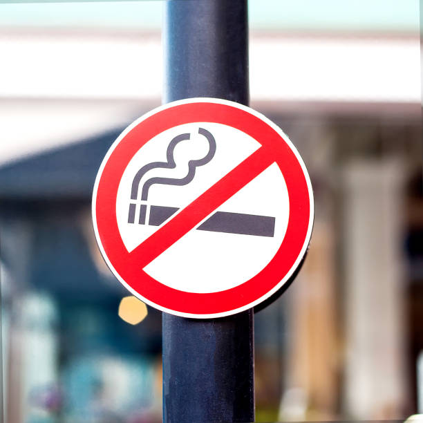 istock No smoking sign on pole with blur background. 1062822398
