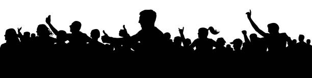 istock Cheerful people having fun celebrating. Side view, profile. Crowd of fun people on party, holiday. Applause people hands up. Silhouette Vector Illustration 1062825232