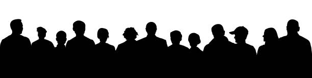 Crowd of people silhouette. Large audience anonymous faces. Meeting demonstrators. Human heads, vector illustration Crowd of people silhouette. Large audience anonymous faces. Meeting demonstrators. Human heads, vector illustration crowd of people silhouettes stock illustrations