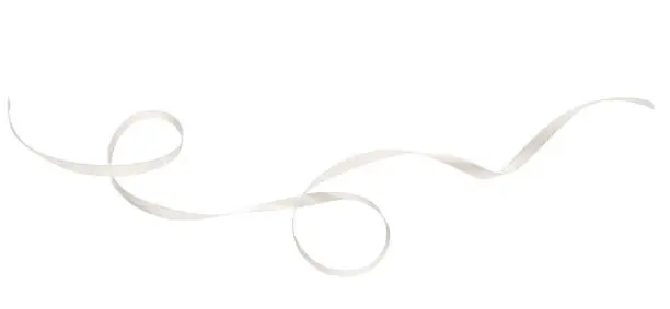 Curled white silk ribbon isolated on white background