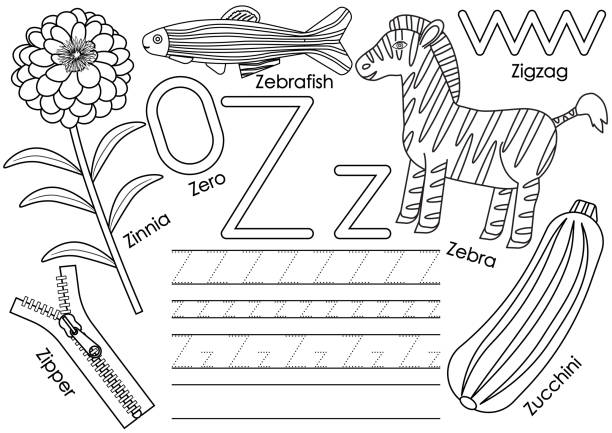 brief z. bildung für kinder. lernen englisches alphabet mit dem schreiben von praxis. malbuch. vektor-illustration. - connect the dots englische redewendung stock-grafiken, -clipart, -cartoons und -symbole