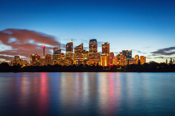 istock Illuminated Sydney Skyscrapers at Night Australia 1062829622