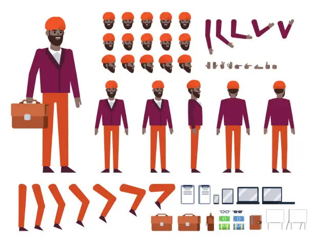 Vector illustration of Indian businessman with turban creation kit