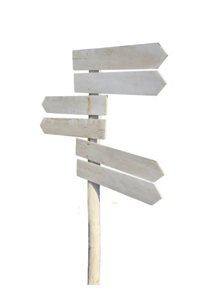 istock Isolated old white wooden guidepost on white background for route direction 1062845076