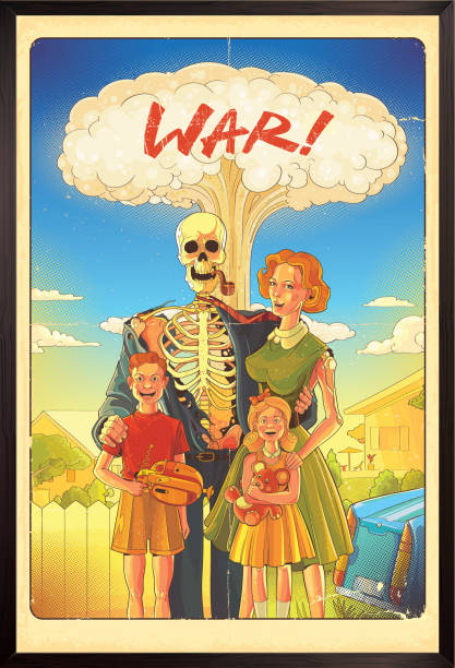 illustrazioni stock, clip art, cartoni animati e icone di tendenza di poster della guerra nucleare - judgement day illustrations