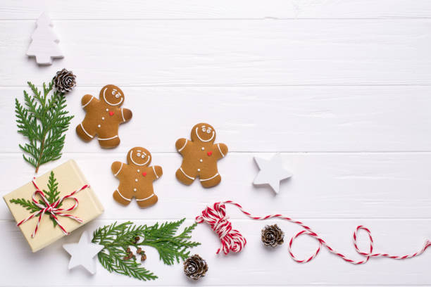 istock Christmas frame with gingerbread cookies, Christmas tree, pine cones, toys. Copy space for text. winter holidays. Christmas mock-up 1062861838