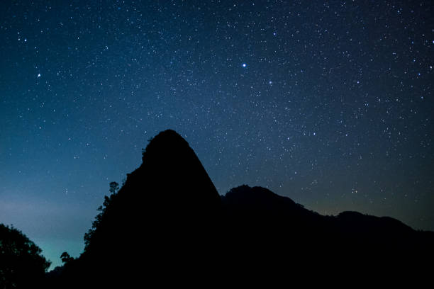 istock Night scape with beautiful stary sky at the high mountain.. Space background. 1062881826