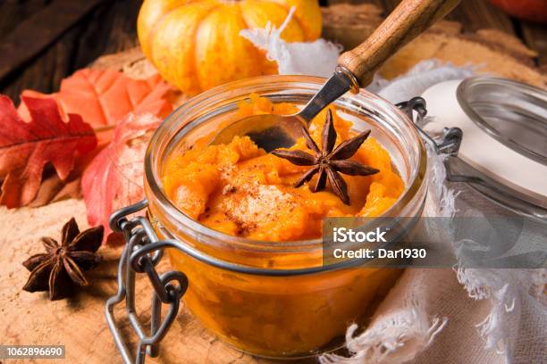 A Delicious Autumnal Creamy Hokkaido Pumpkin Puree Stock Photo - Download Image Now - Autumn, Backgrounds, Bowl