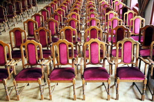 istock Hall of performances with empty red chairs 1062897350
