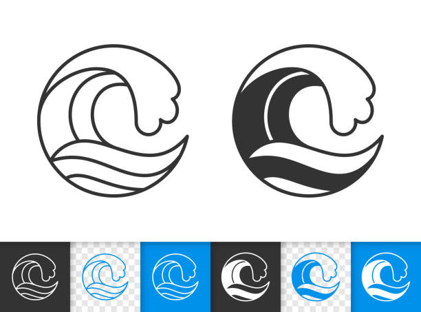 Water wave simple black symbol line vector icon Wave water black linear and silhouette icons. Thin line sea sign. Splash black outline pictogram isolated on white, color, transparent background. Vector Icon clipart shape. Wave simple symbol closeup storm surge icon stock illustrations