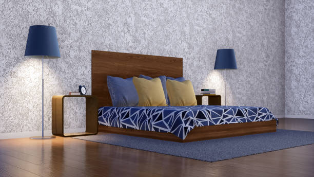 istock Modern double bed in minimalist bedroom interior 1062905456