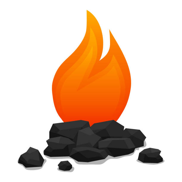 ilustrações, clipart, desenhos animados e ícones de fogueira com brasas vivas, realista fogueira com brasas extintas. ilustração em vetor. - campfire coal burning flame