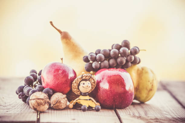 Autumn organic fruits background