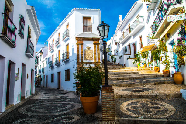 street in old town of frigiliana spain - nerja imagens e fotografias de stock