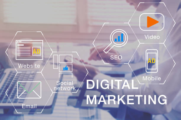 istock Digital Marketing manager working on social media network, internet website, mobile and email advertisement communication campaign with SEO and pay per click return on investment strategy 1062932822