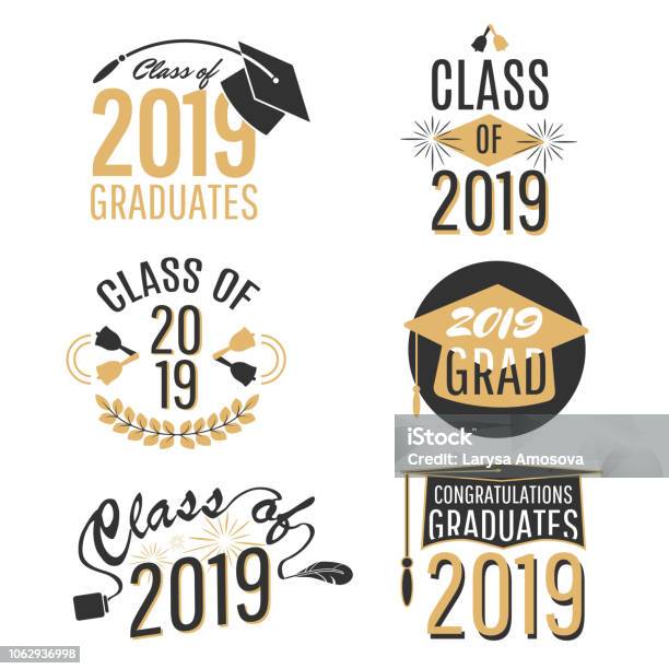 Graduation Labels And Tags Set Isolated On White Background Vector Illustration Stock Illustration - Download Image Now