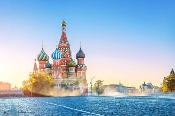 istock St. Basil's Cathedral on Red Square and fog from splashing water 1062937542