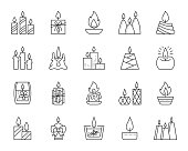 Candle Flame simple black line icons vector set