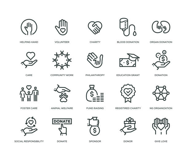 Charity and Donation Icons - Line Series Charity and Donation Icons - Line Series charity benefit illustrations stock illustrations