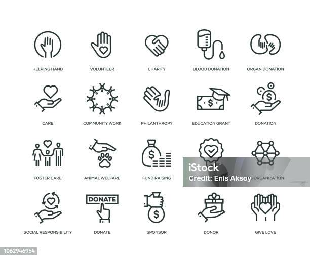 Charity And Donation Icons Line Series Stock Illustration - Download Image Now - Icon, Hand, Support