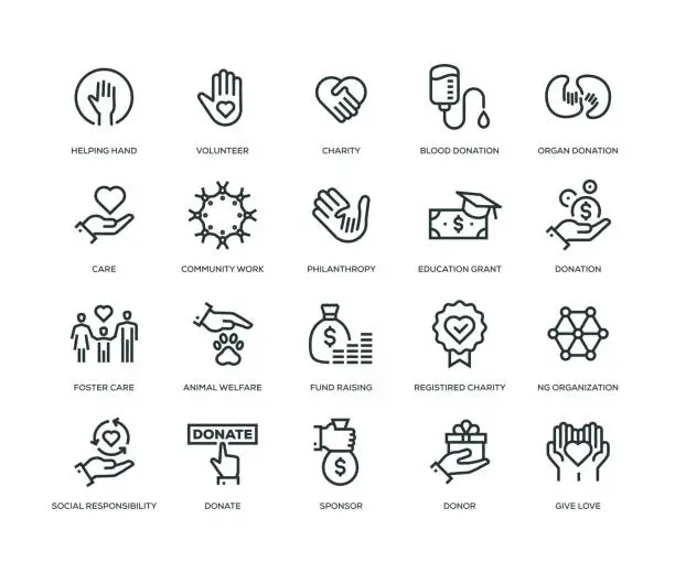 Vector illustration of Charity and Donation Icons - Line Series