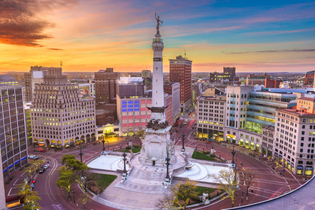 Indianapolis, Indiana, USA Cityscape and Monument Indianapolis, Indiana, USA downtown cityscape and Monument Circle at dawn. indianapolis photos stock pictures, royalty-free photos & images