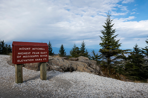 A sign near the observation platform at the summit of Mount Mitchell reads: \