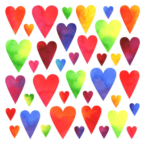 istock Hand painted watercolor colorful hearts isolated on white background 1062958244