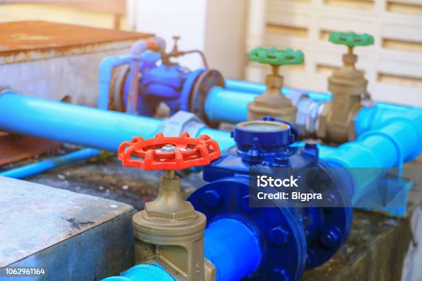 Water Valve Red Plumbing Joint Steel Tap Have Repair Pipe Close Up Stock Photo - Download Image Now