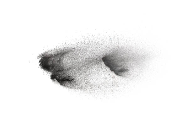 istock Black particles splatter on white background. Black dust splash on white background. 1062961178
