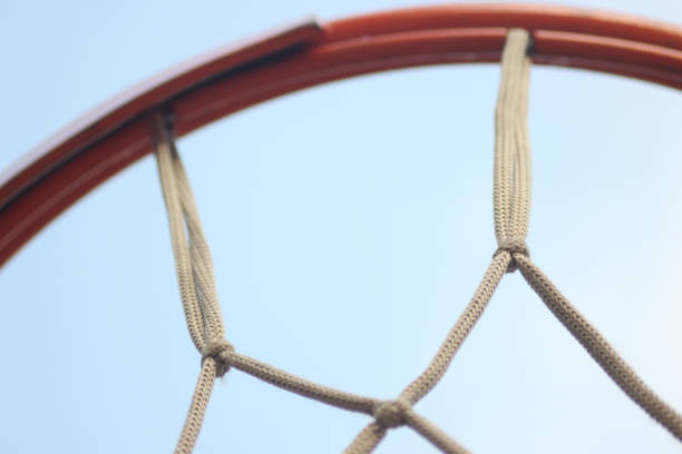 Close up of hanging Basketball hoop in nature . outdoors recreational sport