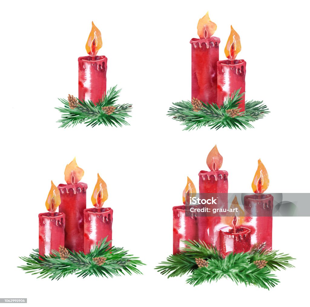 Advent Candles Set. Watercolor Christmas Illustration. Candle stock illustration