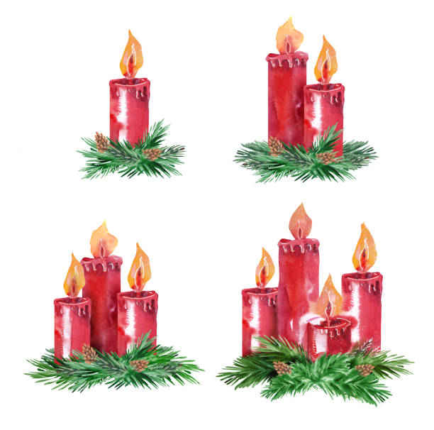 Advent Candles Set. Watercolor Christmas Illustration. advent candles stock illustrations