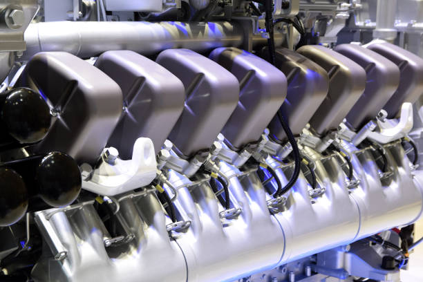 detalhes do motor v16 - turbo diesel - fotografias e filmes do acervo