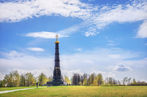 Black monument-pillar on the Kulikovo field in Russia in memory of the victory of Dmitry Donskoy