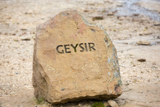 istock Iceland Rugged Terrain, Geyser or Geysir Warning Sign 1063009294