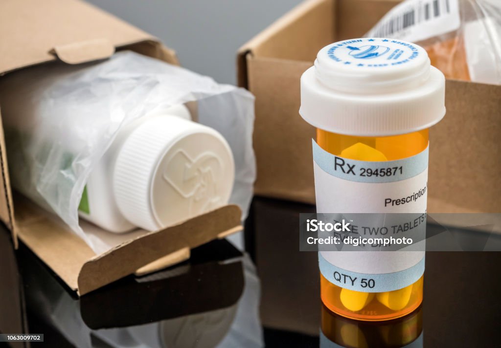 Several boxes with medicines in interior under prescipcion medica, conceptual image Medicine Stock Photo