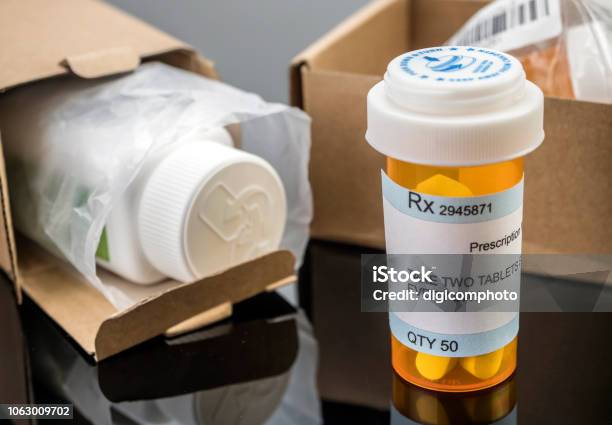 Several Boxes With Medicines In Interior Under Prescipcion Medica Conceptual Image Stock Photo - Download Image Now