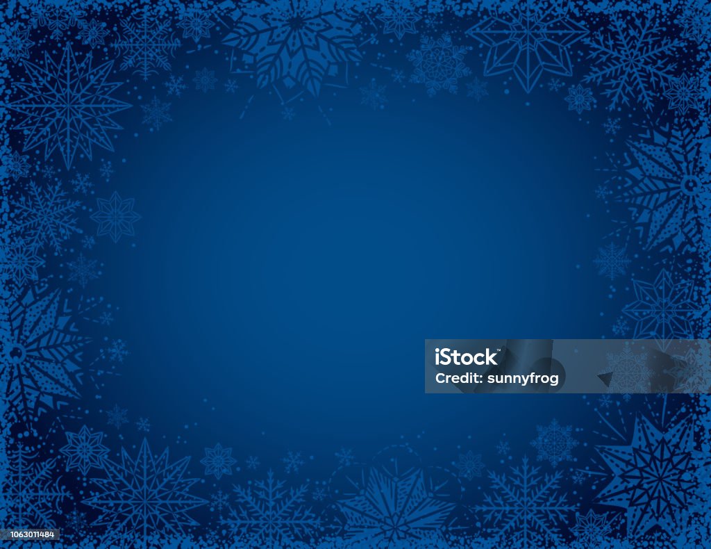 Azul de fondo de Navidad con el marco de los copos de nieve y estrellas, ilustración vectorial - arte vectorial de Fondos libre de derechos