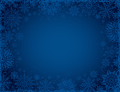 Blue christmas background with frame of snowflakes and stars, vector illustration