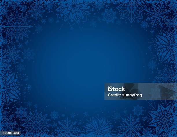 Blue Christmas Background With Frame Of Snowflakes And Stars Vector Illustration Stock Illustration - Download Image Now