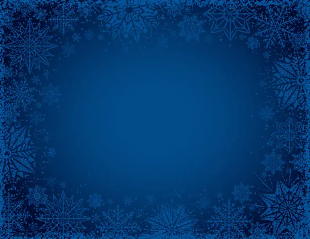 Vector illustration of Blue christmas background with frame of snowflakes and stars, vector illustration